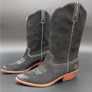 Patricia Nash Boots Womens 9.5 Black Suede Bergamo Embossed Whip Stitch Cowboy